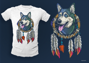 A Husky/Dreamcatcher Design | T-shirt Design by dsgrapiko