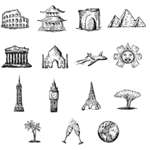 Set of hand-drawn travel-themed icons for a luxury travel company | Illustration Design by Maystro