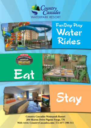  2019 Pigeon Forge Travel Planner Ad for Country Cascades Waterpark Resort | Advertisement Design by creative gravity