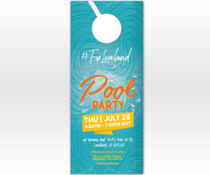 Classic, clean, and  fun community pool party door hangers  | Flyer Design by Luniere Designs