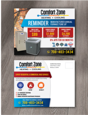 Comfort Zone Heating and Cooling needs a fall furnace tune up reminder post card | Postkarten-Design von alex989