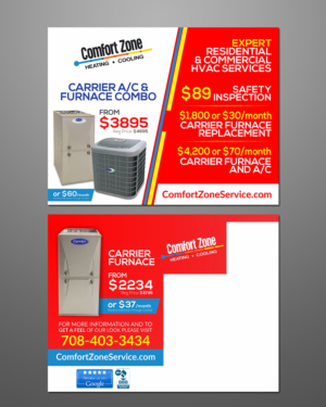 Comfort Zone Heating and Cooling needs a fall furnace tune up reminder post card | Postkarten-Design von ecorokerz