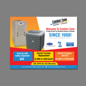 Comfort Zone Heating and Cooling needs a fall furnace tune up reminder post card | Postkarten-Design von Schöpfer