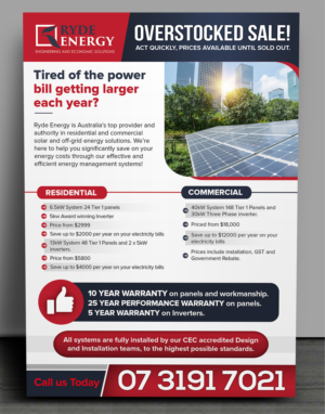 Ryde Energy Residential Solar System Sale Letterbox Flyer | Flyer Design by SAI DESIGNS