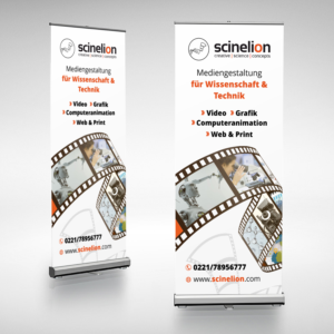 Roll-up display + notepad needed for technology-oriented media production company | Graphic Design by OwnDesign