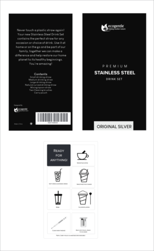 Creative and Minimalistic Label Design Needed for Black Box Packaging of a Set of Stainless Steel... | Label Design by fumbh.designs