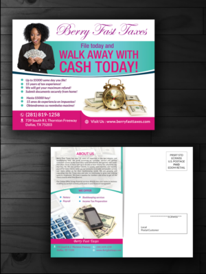 File your income taxes and walk away with cash today. direct mailer campaign | Postcard Design by innovative earth