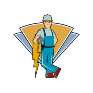 Illustration of electrician leaning on lightning bolt | Graphic Design by Wally_F