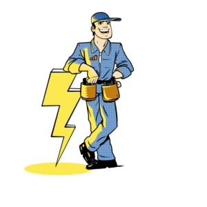 Illustration of electrician leaning on lightning bolt | Graphic Design by Tomi Ax