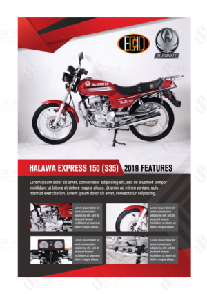 New Motorcycle Model (Express 2019) Poster Design with highlighted features. | Poster Design by SofiaDesignStudio