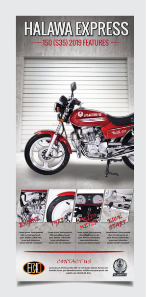 New Motorcycle Model (Express 2019) Poster Design with highlighted features. | Poster Design by alex989