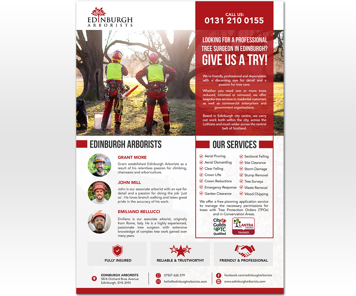 Flyer Design by Luniere Designs for Edinburgh Arborists | Design #20333436