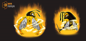 Bee ninja with glowing energy Male and female versions | T-shirt Design by MissJo Designs