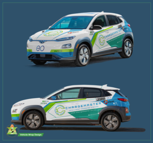 Electric Car moving billboard - Driving you to the website | Car Wrap Design by Azhoeck