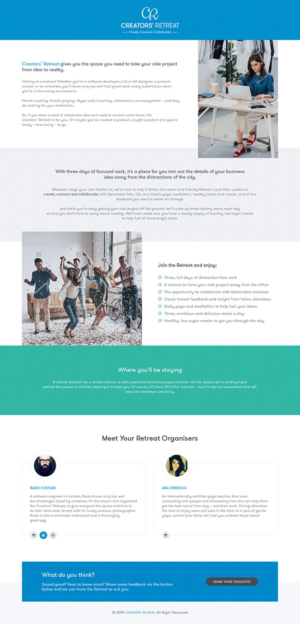 Creators' Retreat  - Landing page for small and large screen | Web-Design von Ved Web Services