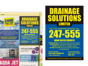 Drainage Solutions telephone book advert | Graphic Design by Atvento Graphics