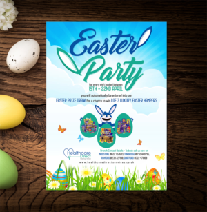 Easter Competition Flyer to Healthcare Clients with a chance to win 1 of 2 luxury hampers | Flyer Design by GLOW