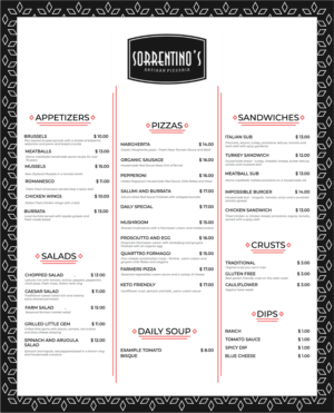 Sorrentino’s Artisan Pizzeria Menu Contest | Menü-Design von Gio Ville