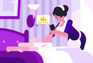 FUN DESIGN NEEDED - Happy Housekeeper Uses Technology | Graphic Design by Pinky 