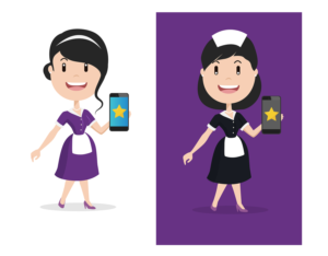 FUN DESIGN NEEDED - Happy Housekeeper Uses Technology | Graphic Design by IndreDesign