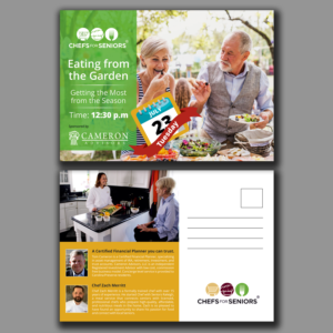 Financial management business is partnering with chef for a cooking demo and financial workshop j... | Postcard Design by ecorokerz