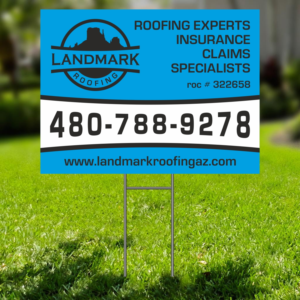 Bright, captive yard sign for a roofing company used for marketing to potential customers. | Poster Design by Maestroto