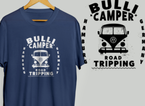 camping lover and bulli driver | T-shirt Design by Val brito