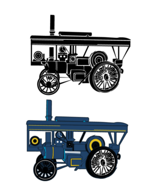 Steam traction engine Steam Punk style | T-shirt Design by kelvinotis