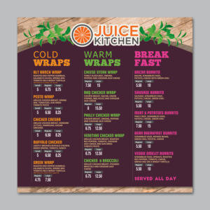 Update Juice Kitchen menu board to appear Fresh and modern | Signage Design by Jul-D