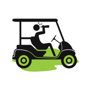 Golf Cart with a guy drinking a beer | Graphic Design by Grace A