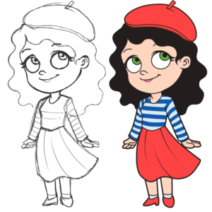 2D French Girl Cartoon For Gift Boxing Retail Company, Cherir.  | Character Design by Scelatio