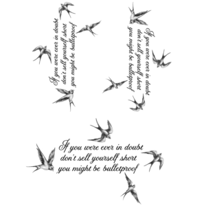 Feminine Shinedown quote with black/gray birds | Tattoo Design by missd.tattoos