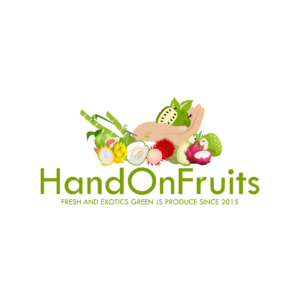 Name : HandOnFruits  Slogan : fresh and exotics Green Js Produce since 2015 | Logo Design by Muhammad Saaed