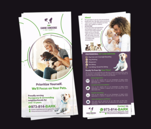 Pet sitting and Dog Walking Postcard distributed to new home owners in our target market | Graphic Design by NatPearlDesigns