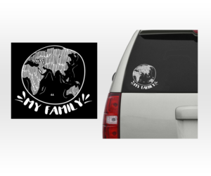 Car sticker with the Earth and wording, monochrome/cartoon styling | Sticker Design by Luniere Designs