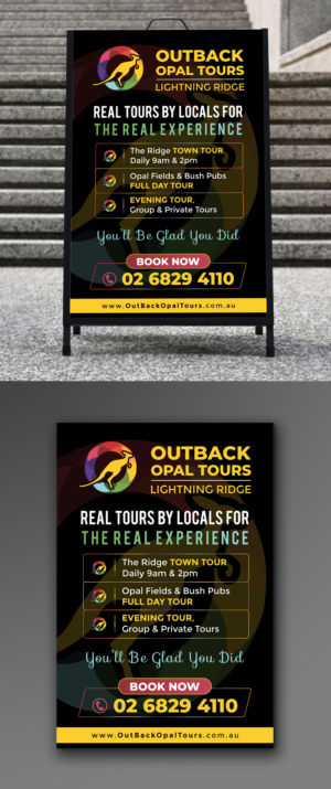 OUTBACK OPAL TOURS Eye-catching design for A-frame sign (tour company Lightning Ridge - Australia) | Schilder-Design von ecorokerz