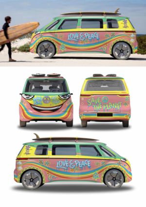 Hippie Bus design for new Volkswagen I.D. Buzz 2022 | Graphic Design by Falih A