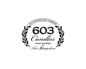 603 Candles, all natural soy candles, hand-poured in New Hampshire, area for scent description and size of container. | Label Design by alpino