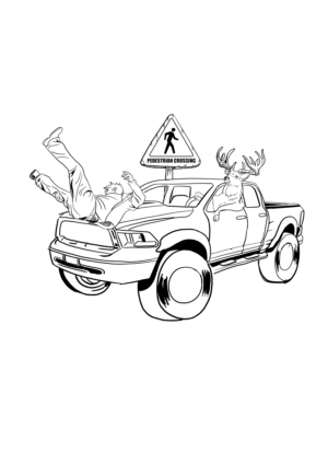 Deer Running Over Man With Car - T Shirt | T-shirt Design by Nublan Ameram