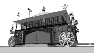 Artist’s rendering of Big Moving Theater wagon!  | Illustration Design by Eric Gooch