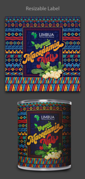 Schwarze Bio Macadamia Dose mit kreativem auffälligen Verpackungsdesign | Packaging Design by Emmanuel Creations