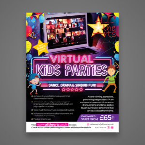 VIRTUAL KIDS PARTIES for ages 3-10 years  | Flyer Design by Mariyam Khan