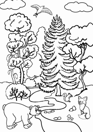 Line drawings for colouring for 2-5-year-old children: Forests, trees and animals | Grafik-Design von OroojF