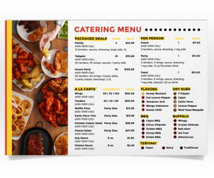 Fast-casual chicken restaurant Wings Over needs a catering menu design | Menü-Design von Luniere Designs