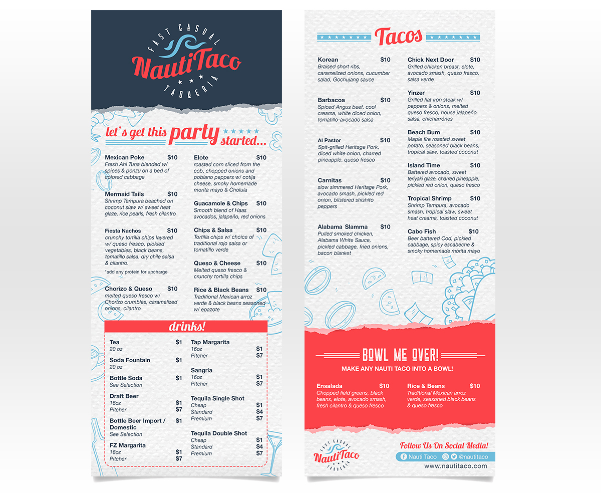 Menu Design by Luniere Designs for Nauti Taco | Design #24516476