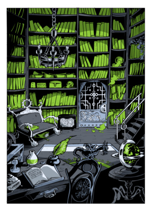 medieval looking library/scriptorium | Illustration Design by Tomi Ax