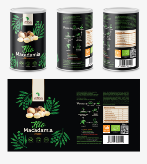 Optimierung Design für Dose mit Bio Macadamia Nüssen | Packaging Design by SofiaDesignStudio