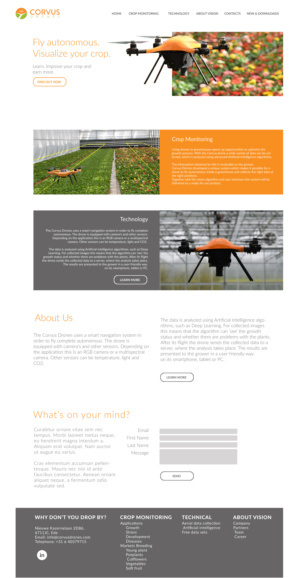 Corvus Drones webdesign: Innovative Drones service company in agriculture | Web-Design von Javelin Studio