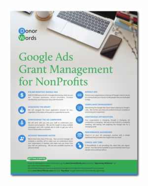 DonorWords.com service for managing google advertising grants | Flyer Design by GLOW