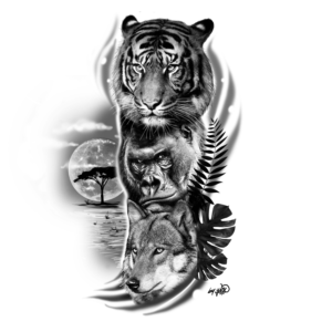 Animal Back Piece (Wolf, Tiger, Gorilla) | Tattoo Design by El Yisk 2